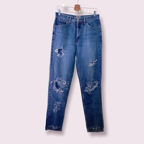 VINTAGE Guess Tapered Leg Distressed Grunge High Rise Medium Wash Jeans - Picture 1 of 11
